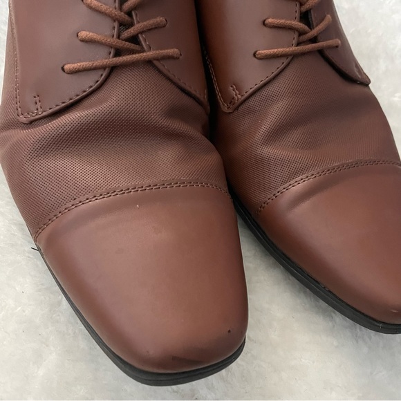 Calvin Klein Bram Lace Up Cap-Toe Leather Brown Dress Shoes - Picture 10 of 11
